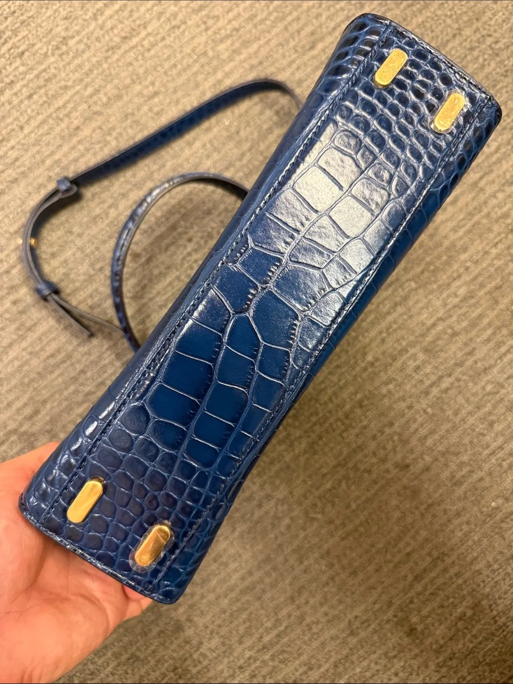 Tory Burch Navy Croc-Embossed Shoulder Bag with Gold Hardware